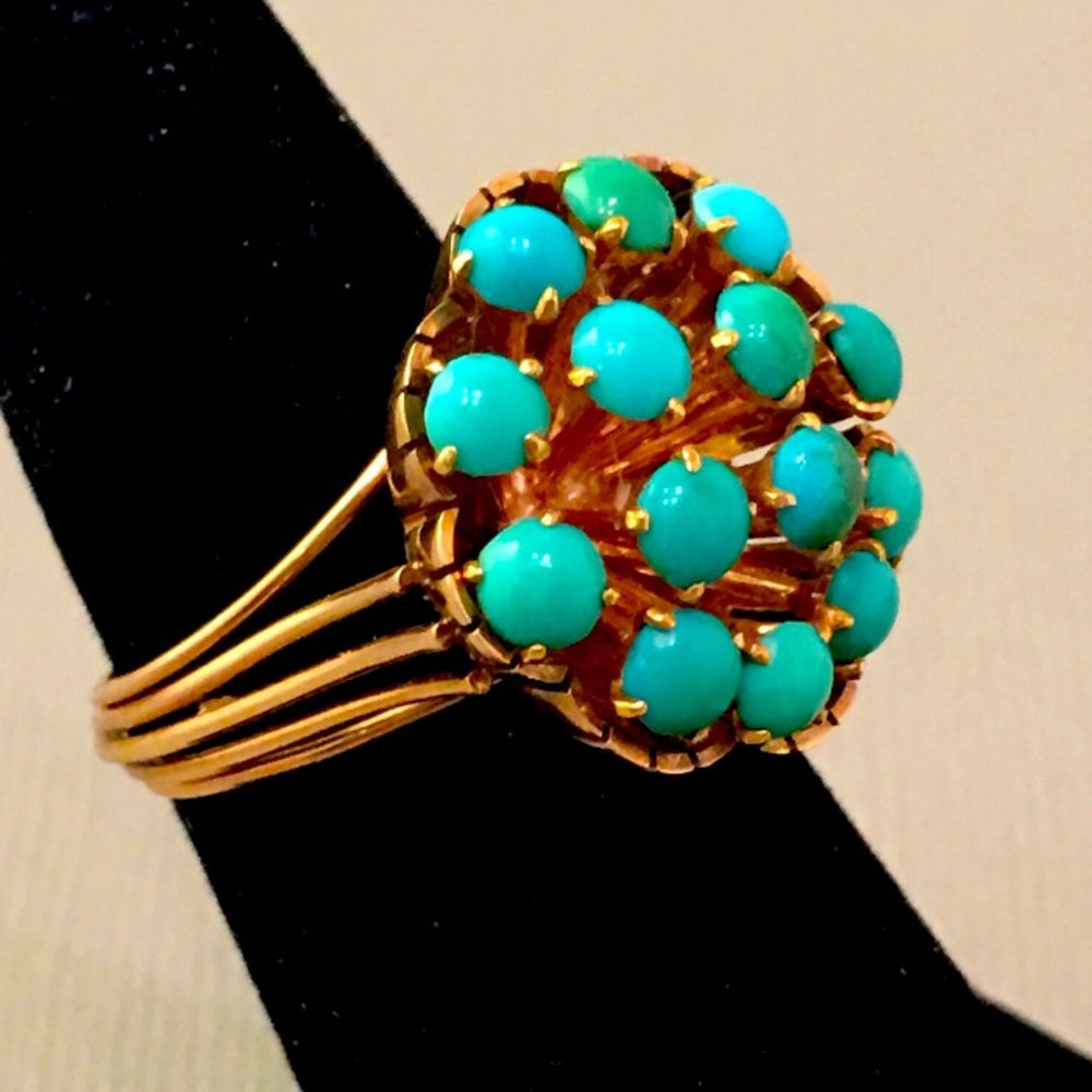 💎Vintage 18 Karat Gold Persian Turquoise Pave Ring💎